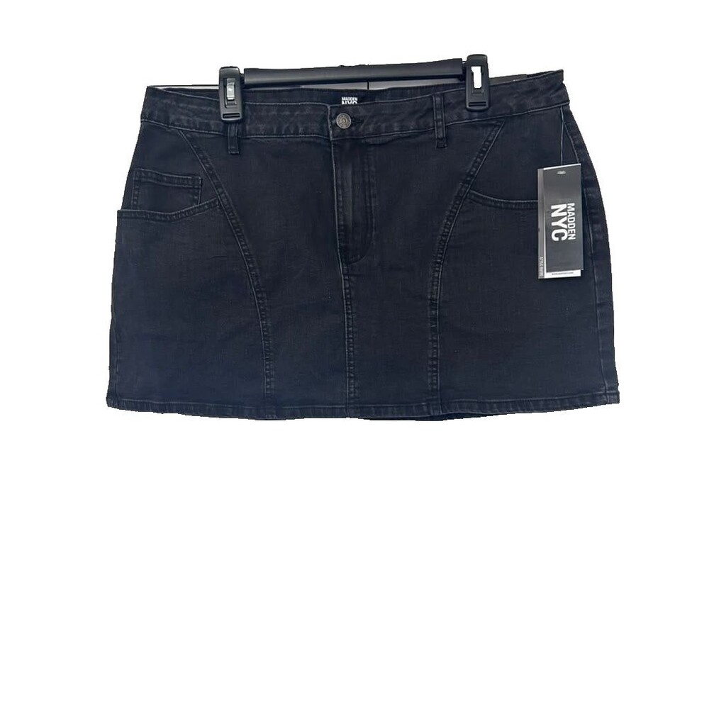 Madden Nyc Skirt Women XL Extra Large Black Mini Denim Casual Pockets New